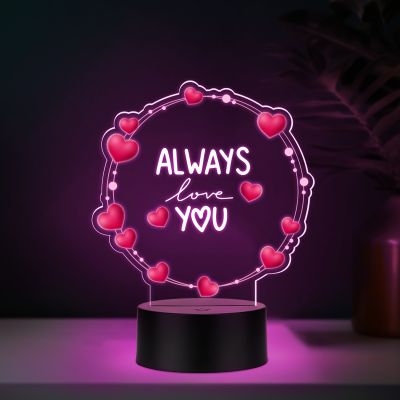 Couples Led Night Lamp Gift Item for Wedding, Anniversary, Birthday & Valentine's Day Romantic Gift for Couples Multicolored Light  (Always Love You)